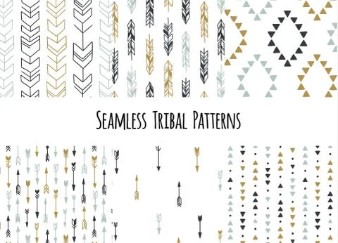 Set of modern seamless hand drawn geometric tribal patterns. Vector navajo Stockillustratie