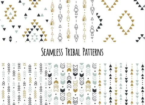 Set of modern seamless hand drawn geometric tribal patterns. Vector navajo Stockillustratie