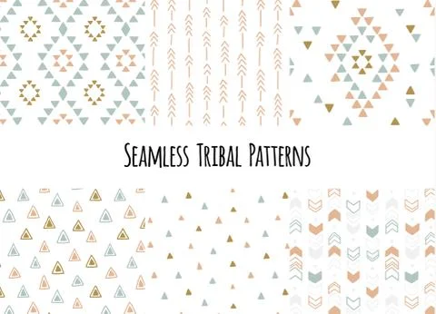 Set of modern seamless hand drawn geometric tribal patterns. Vector navajo Illustrazione stock