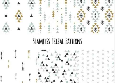 Set of modern seamless hand drawn geometric tribal patterns. Vector navajo Stockillustratie