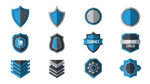 Set of modern shield icons with flat design style. Stock Illustration