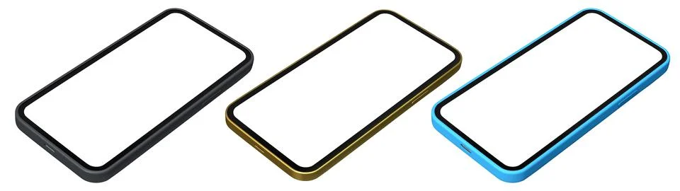 Set of modern smartphone frames with blank screen isolated on white background Stock Illustration