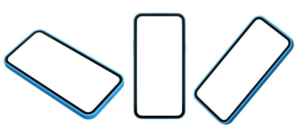 Set of modern smartphone frames with blank screen isolated on white background Illustrazione stock