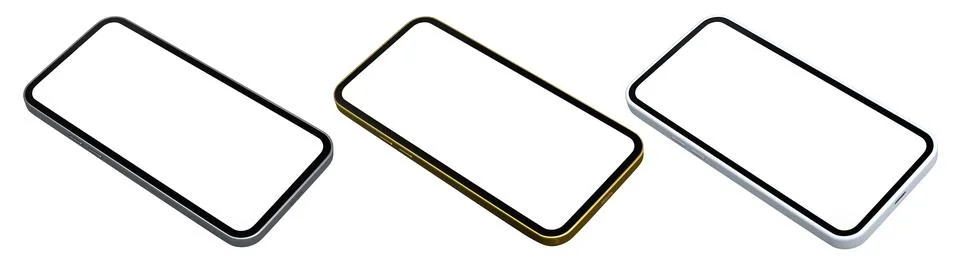 Set of modern smartphone frames with blank screen isolated on white backgro.. 库存插图