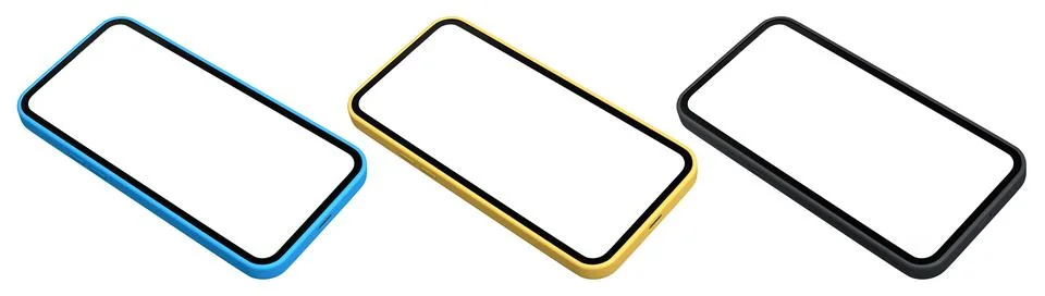 Set of modern smartphone frames with blank screen isolated on white backgroun Illustrazione stock