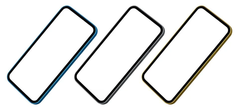 Set of modern smartphone frames with blank screen isolated on white backgroun Stock Illustration