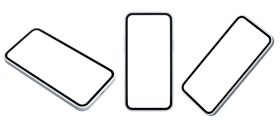 Set of modern smartphone frames with blank screen isolated on white background Illustrazione stock