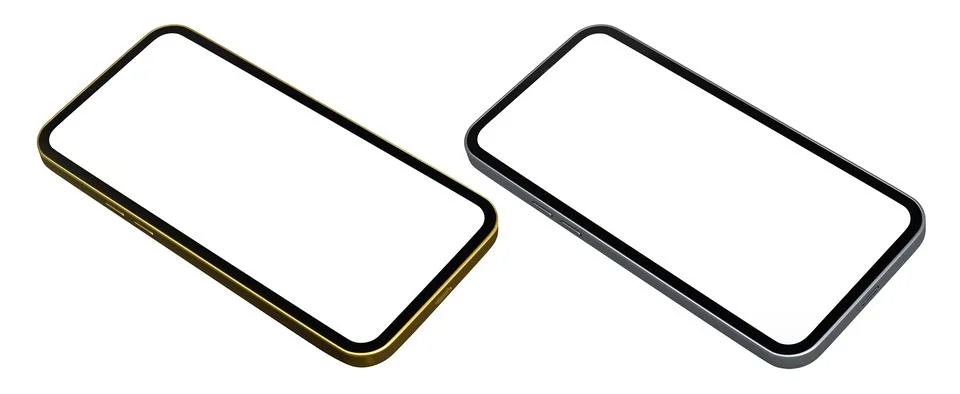 Set of modern smartphone frames with blank screen isolated on white backgroun Stock Photos