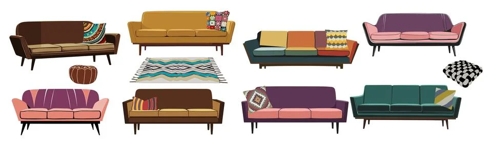 Set of modern sofas different types and colors. Stock-Illustration