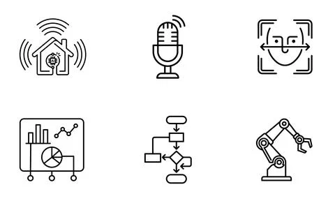 Set of modern technology and artificial intelligence line icons Stock Illustration