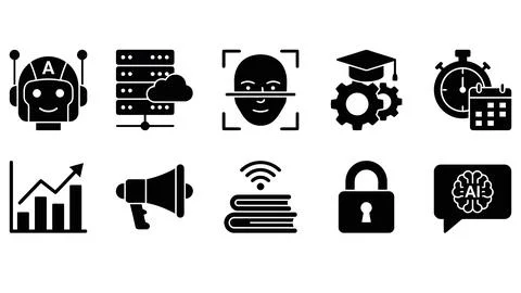 Set of modern technology and artificial intelligence icons for digital plat.. Stock Illustration