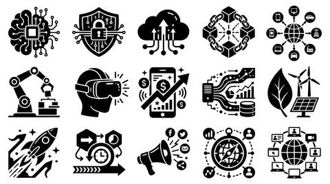 Set of modern technology and digital business innovation vector icons 库存插图