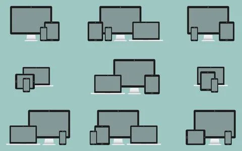 Set of modern technology devices template for responsive web design Stock Illustration