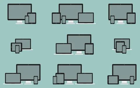 Set of modern technology devices template for responsive web design Stock Illustration