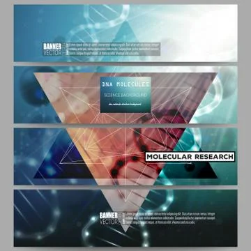 Set of modern vector banners. DNA molecule structure on dark green background Stock Illustration