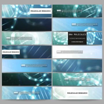 Set of modern vector banners. DNA molecule structure on a blue background Illustrazione stock