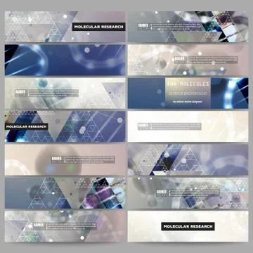 Set of modern vector banners. DNA molecule structure on dark blue background Stock Illustration