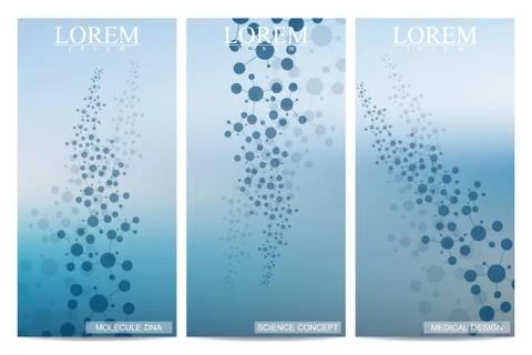 Set of modern vector flyers. Abstract background with molecule structure DNA and Stock Illustration