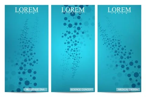 Set of modern vector flyers. Abstract background with molecule structure DNA and Stock Illustration