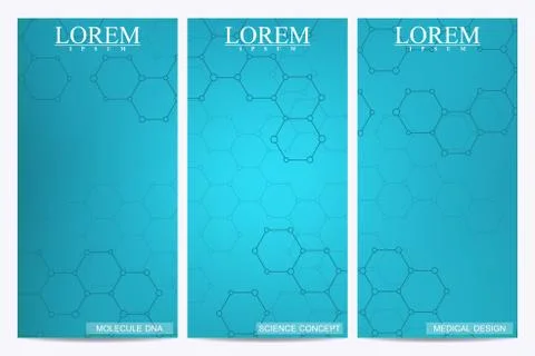 Set of modern vector flyers. Abstract background with molecule structure DNA and Stock Illustration