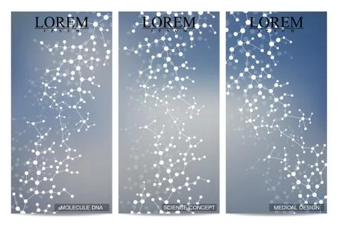 Set of modern vector flyers. Abstract background with molecule structure DNA and Stock Illustration