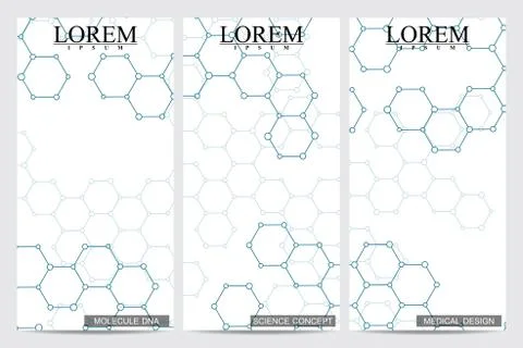 Set of modern vector flyers. Abstract background with molecule structure DNA and Stock Illustration