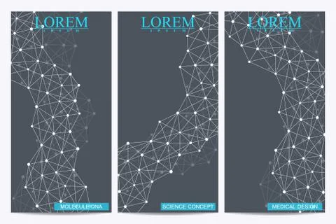 Set of modern vector flyers. Abstract background with molecule structure DNA and Stock Illustration