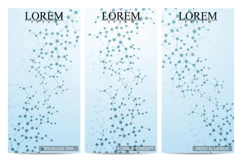 Set of modern vector flyers. Abstract background with molecule structure DNA and Stock Illustration