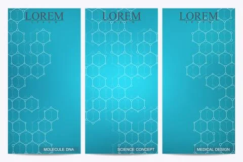 Set of modern vector flyers. Abstract background with molecule structure DNA and Stock Illustration