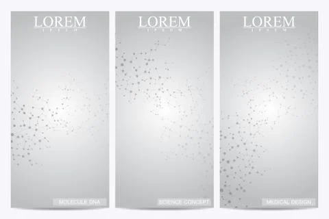 Set of modern vector flyers. Abstract background with molecule structure DNA and Stock Illustration
