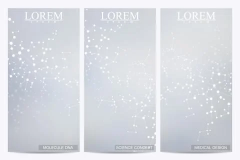 Set of modern vector flyers. Abstract background with molecule structure DNA and Stock Illustration