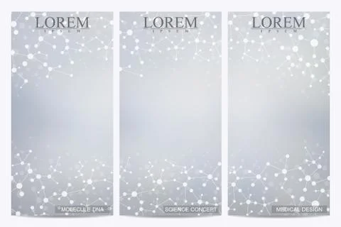 Set of modern vector flyers. Abstract background with molecule structure DNA and Stock Illustration