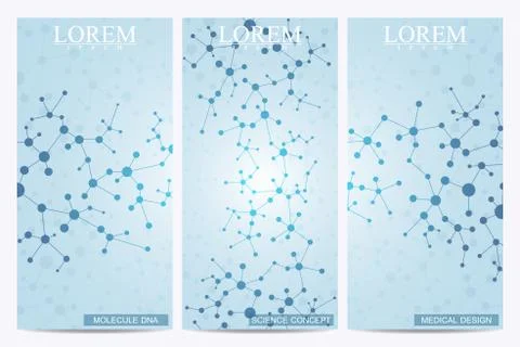 Set of modern vector flyers. Abstract background with molecule structure DNA and Stock Illustration