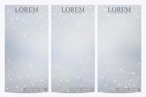 Set of modern vector flyers. Abstract background with molecule structure DNA and Stock Illustration