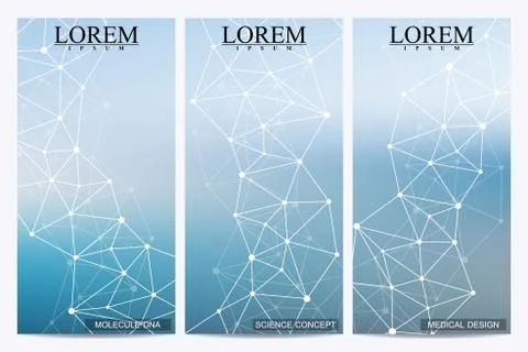 Set of modern vector flyers. Abstract background with molecule structure DNA and Stock Illustration