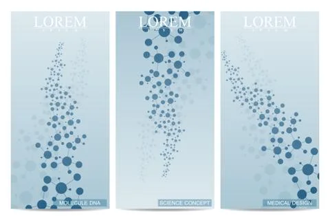 Set of modern vector flyers. Abstract background with molecule structure DNA and Stock Illustration