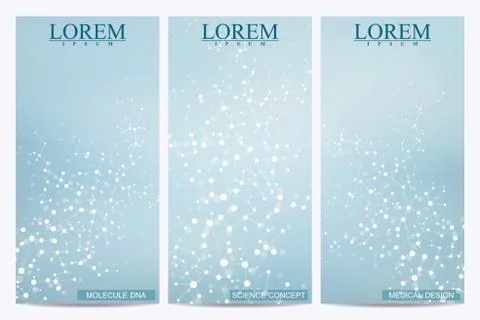 Set of modern vector flyers. Abstract background with molecule structure DNA and Stock Illustration
