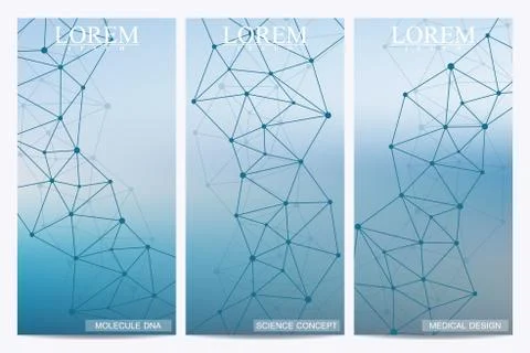Set of modern vector flyers. Abstract background with molecule structure DNA and Stock Illustration