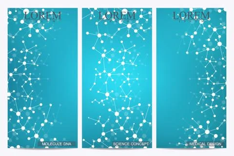 Set of modern vector flyers. Abstract background with molecule structure DNA and Stock Illustration