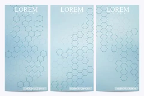 Set of modern vector flyers. Abstract background with molecule structure DNA and 스톡 일러스트