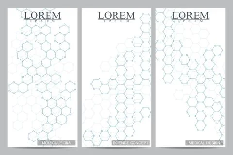 Set of modern vector flyers. Abstract background with molecule structure DNA and Stock Illustration
