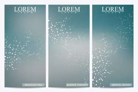 Set of modern vector flyers. Abstract background with molecule structure DNA and Stock Illustration