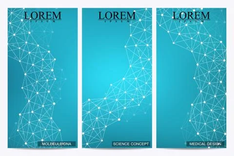 Set of modern vector flyers. Abstract background with molecule structure DNA and Stock Illustration