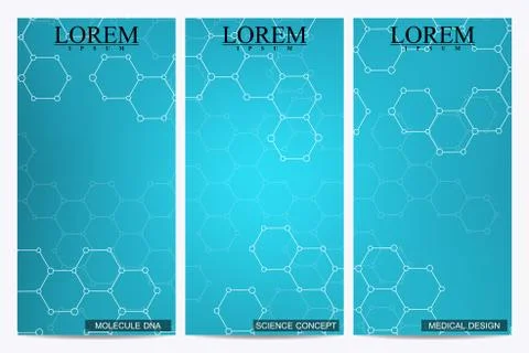 Set of modern vector flyers. Abstract background with molecule structure DNA and Stock Illustration