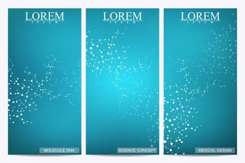Set of modern vector flyers. Abstract background with molecule structure DNA and Stock Illustration
