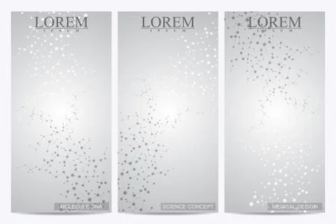 Set of modern vector flyers. Abstract background with molecule structure DNA and Stock Illustration