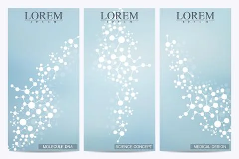 Set of modern vector flyers. Abstract background with molecule structure DNA and Stock Illustration