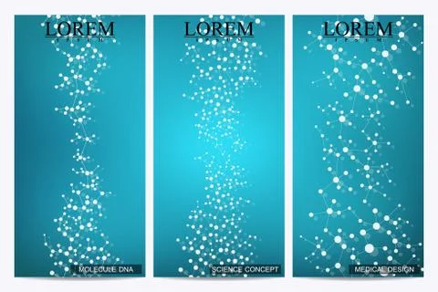 Set of modern vector flyers. Abstract background with molecule structure DNA and Stock Illustration
