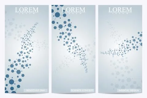 Set of modern vector flyers. Abstract background with molecule structure DNA and Stock Illustration