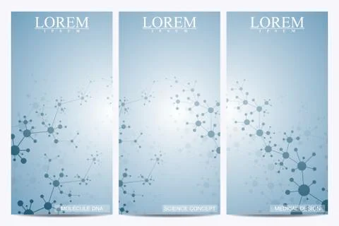 Set of modern vector flyers. Abstract background with molecule structure DNA and Stock Illustration